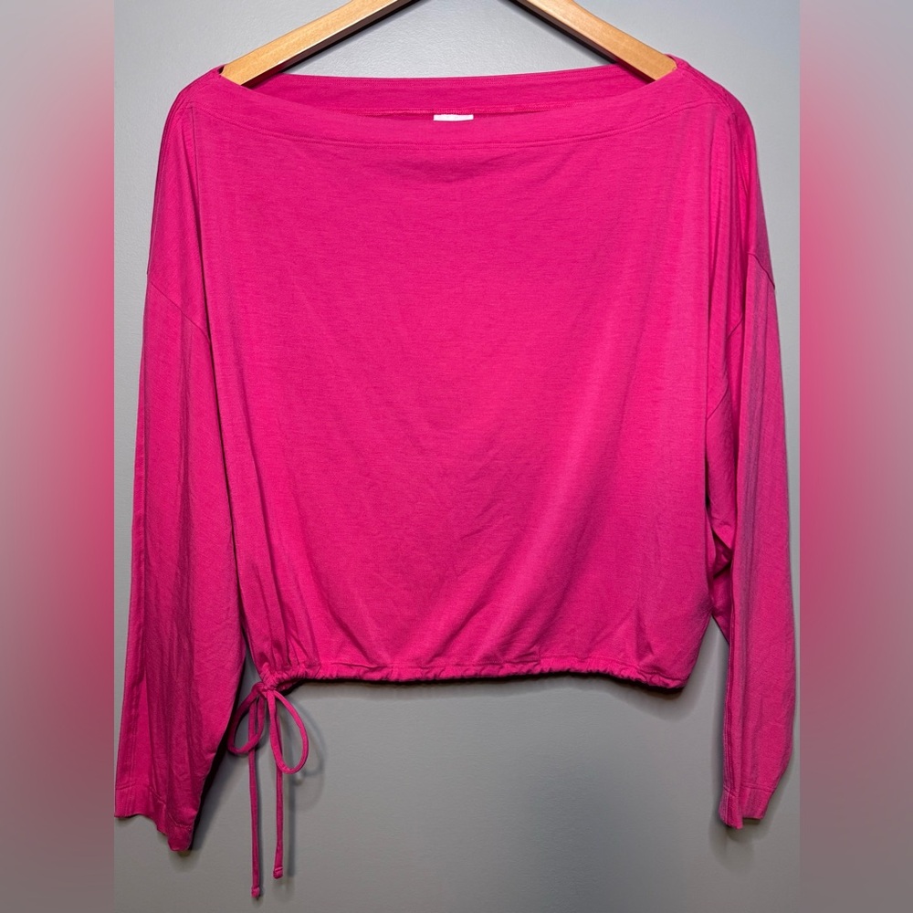 Athleta Cool Down Top Pink Boat Neck Tie Hem Crop XS